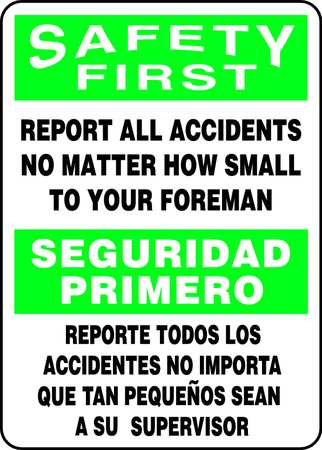 ACCUFORM Spanish-Bilingual Safety First Sign, 14" Height, 10" Width, Plastic, Rectangle, English, Spanish SBMGNF910VP