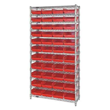 QUANTUM STORAGE SYSTEMS Steel, Polypropylene Bin Shelving, 36 in W x 74 in H x 18 in D, 12 Shelves, Red WR12-108RD