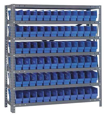 QUANTUM STORAGE SYSTEMS Steel Bin Shelving, 36 in W x 39 in H x 12 in D, 7 Shelves, Gray/Blue 1239-100BL