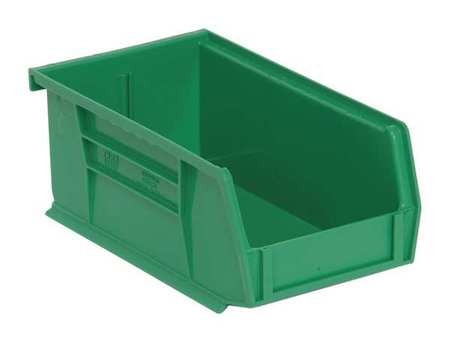 Quantum Storage Systems 10 lb Hang & Stack Storage Bin, Polypropylene, 4 1/8 in W, 3 in H, 7 3/8 in L, Green QUS220GN