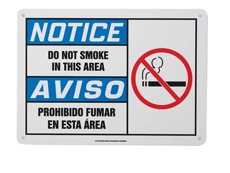 ACCUFORM No Smoking Sign, 7" H, 10" W, Rectangle, English, Spanish, SBMSMK829MVA SBMSMK829MVA