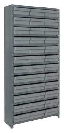 QUANTUM STORAGE SYSTEMS Steel Enclosed Bin Shelving, 36 in W x 75 in H x 12 in D, 13 Shelves, Gray CL1275-801GY