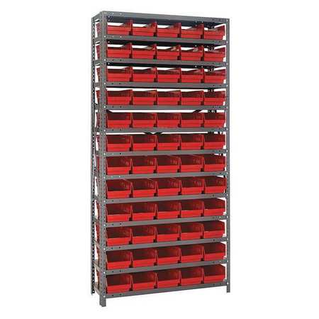 QUANTUM STORAGE SYSTEMS Steel Bin Shelving, 36 in W x 75 in H x 18 in D, 13 Shelves, Red 1875-104RD