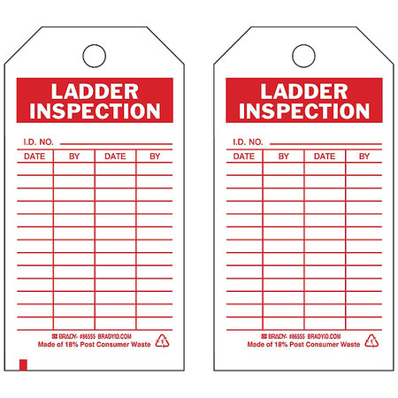 BRADY Lad Inspection Tag, 5-3/4 x 3 In, PK10 86555