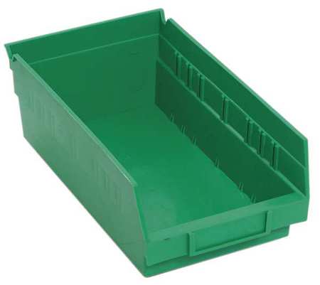 Quantum Storage Systems 50 lb Shelf Storage Bin, Polypropylene, 6 5/8 in W, 4 in H, 11 5/8 in L, Green QSB102GN