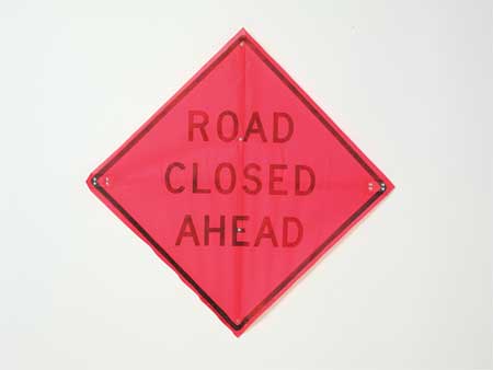 EASTERN METAL SIGNS AND SAFETY Road Closed Ahead Traffic Sign, 36 in Height, 36 in Width, Polyester, PVC, Diamond, English C/36-EMO-3FH-HD ROAD CLOSED AHEAD