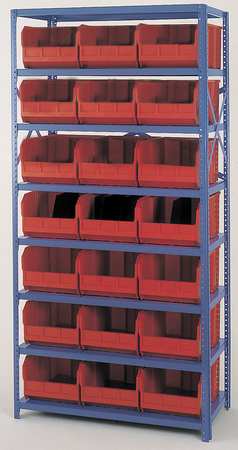 Quantum Storage Systems Steel Bin Shelving, 36 in W x 75 in H x 18 in D, 8 Shelves, Red QSBU-255RD