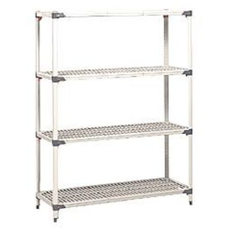 METRO Freestanding Plastic Shelving Unit, Open Style, 18 in D, 60 in W, 63 in H, 4 Shelves, Taupe/Blue Q366G3