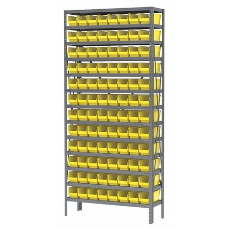 Akro-Mils Steel Bin Shelving, 36 in W x 79 in H x 12 in D, 13 Shelves, Yellow AS1279120Y