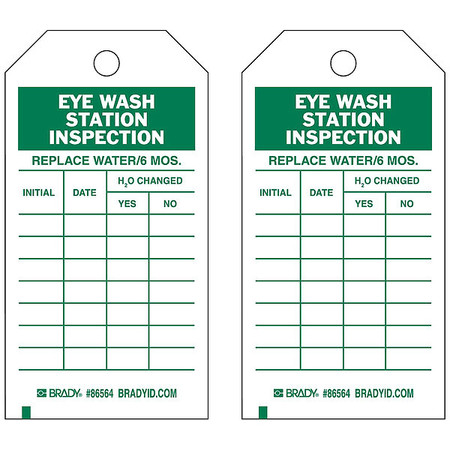Brady Eye Wash Sta Inspection Tag, Grn/Wht, PK10 86564