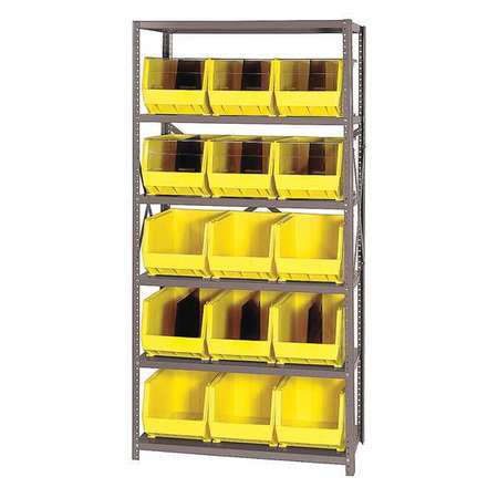QUANTUM STORAGE SYSTEMS Steel Bin Shelving, 36 in W x 75 in H x 18 in D, 6 Shelves, Yellow QSBU-260YL