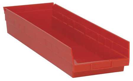 Quantum Storage Systems 50 lb Shelf Storage Bin, Polypropylene, 8 3/8 in W, 4 in H, 23 5/8 in L, Red QSB114RD