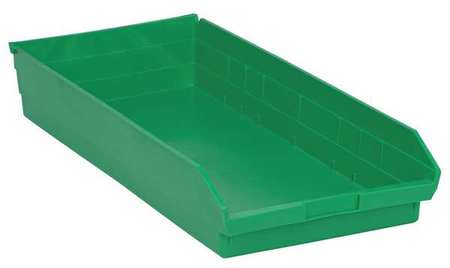 Quantum Storage Systems 50 lb Shelf Storage Bin, Polypropylene, 11 1/8 in W, 4 in H, 23 5/8 in L, Green QSB116GN