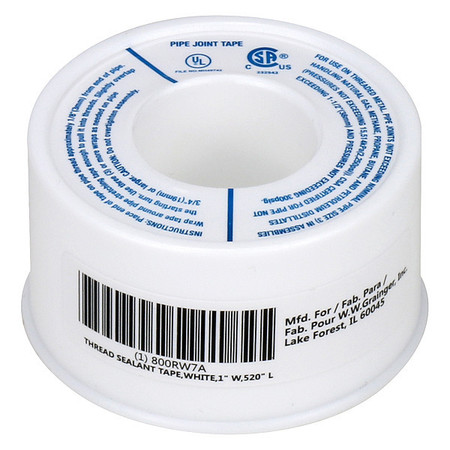 ZORO SELECT Thread Sealant Tape, White, 1" W, 520" L 800RW7