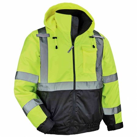 GLOWEAR BY ERGODYNE Bomber Jacket, Quilted, Lime, Large 8377-L