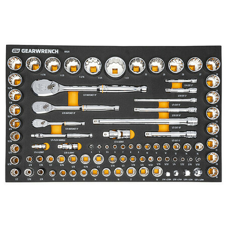 GEARWRENCH 83 Piece 1/4", 3/8", & 1/2" 90-Tooth SAE/Metric Mechanics Tool Set with Foam Storage Tray 86529