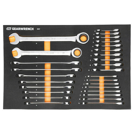 GEARWRENCH 28-pc 72-Tooth 12 Point Metric Standard & Stubby Combination Ratcheting Wrench Set w/ Storage Tray 86527