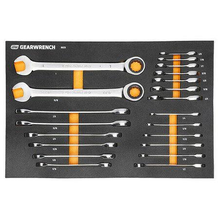 GEARWRENCH 21 Piece 72-Tooth 12 Point SAE Standard & Stubby Combination Ratcheting Wrench Set w/ Storage Tray 86526