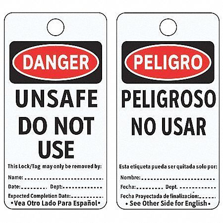 ELECTROMARK Danger Bilingual Tag, 5-3/4 x 3 In, PK25 5044VB