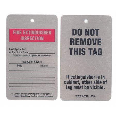 SEE ALL INDUSTRIES Inspect Tag, Embossable Alum, 5"H, 3"W, PK25 TUF-FIRE