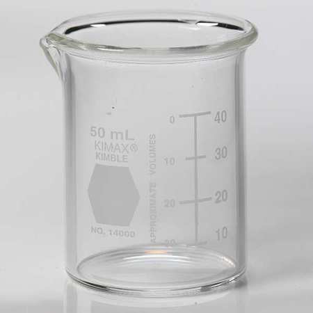 KIMBLE CHASE Beaker, 50mL, Glass, 53mm H., PK48 14000-50