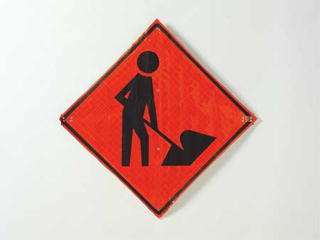 Eastern Metal Signs And Safety Workers Ahead Traffic Sign, 36 in H, 36 in W, Vinyl, Diamond, No Text, C/36-SBFO-3FH-HD MEN WORK SYM C/36-SBFO-3FH-HD MEN WORK SYM