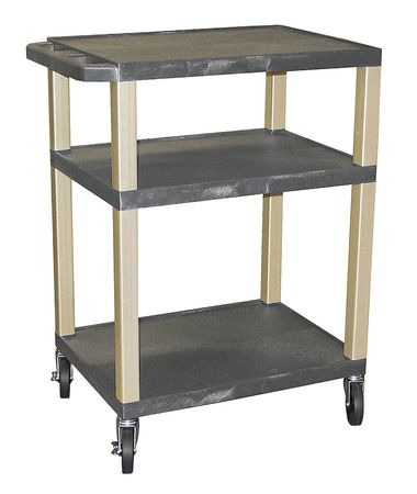 Zoro Select Thermoplastic Resin Utility Cart with Lipped Plastic Shelves, Flat, 3 Shelves, 300 lb WT34GYE