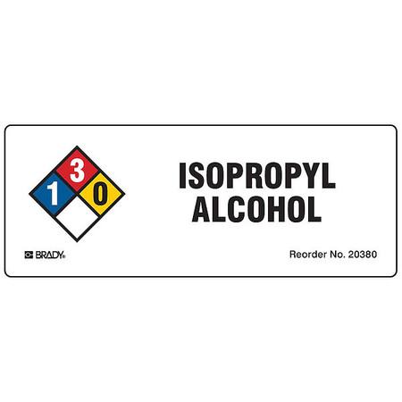 Brady Label, NFR, Isopropyl Alcohol, PK50 20380LS