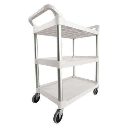 Rubbermaid Commercial Dual-Handle Utility Cart with Lipped Plastic Shelves, Plastic, (2) Raised, 3 Shelves, 200 lb FG342488OWHT