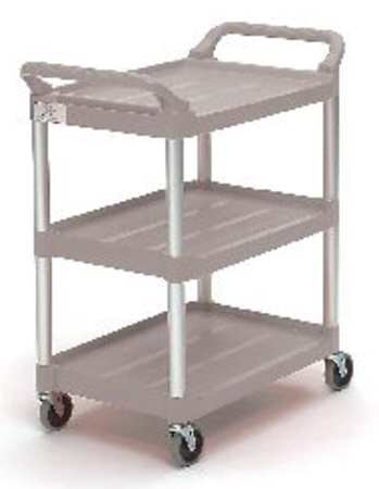 RUBBERMAID COMMERCIAL Dual-Handle Utility Cart with Lipped Plastic Shelves, Plastic, (2) Raised, 3 Shelves, 200 lb FG342488PLAT