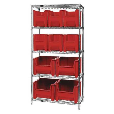 QUANTUM STORAGE SYSTEMS Steel Bin Shelving, 36 in W x 74 in H x 18 in D, 5 Shelves, Red WR5-600800RD