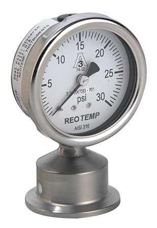 REOTEMP Pressure Gauge, 0 to 200 psi, 1 1/2 in Triclamp, Stainless Steel, Silver SG25ATC15P20