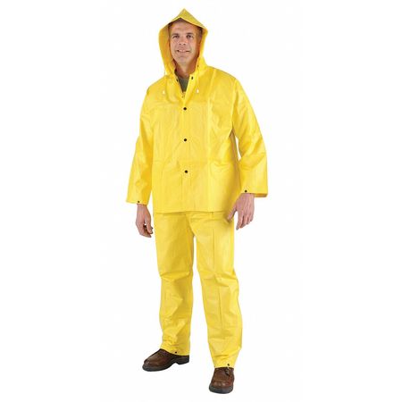 MCR SAFETY 3 Pc. Rainsuit w/Detach Hood, Yellow, L 3003L