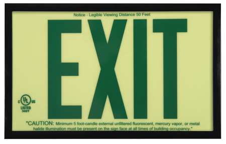 Zoro Select Exit Sign, 7 1/2 in x 13 in, Plastic GRAN3412