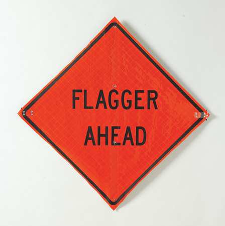 EASTERN METAL SIGNS AND SAFETY Flagger Ahead Traffic Sign, 36 in Height, 36 in Width, Polyester, PVC, Diamond, English C/36-EMO-3FH-HD FLAGGER AHEAD
