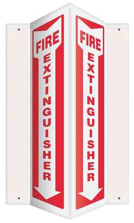 Accuform Fire Extinguisher Sign, 18 in Height, 7 1/2 in Width, Plastic, V-Shaped, English PSP315