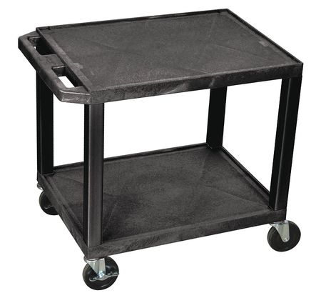 Zoro Select Utility Cart with Lipped Plastic Shelves, Thermoplastic Resin, Flat, 2 Shelves, 200 lb WT26E