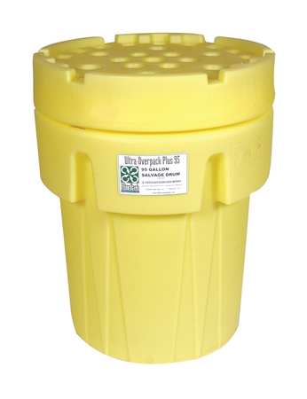 ULTRATECH Open Head Overpack Drum, Polyethylene, 95 gal, Unlined, Yellow 580