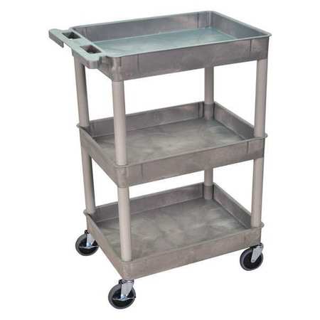 Zoro Select Utility Cart with Deep Lipped Plastic Shelves, Flat, 3 Shelves, 300 lb STC111-G
