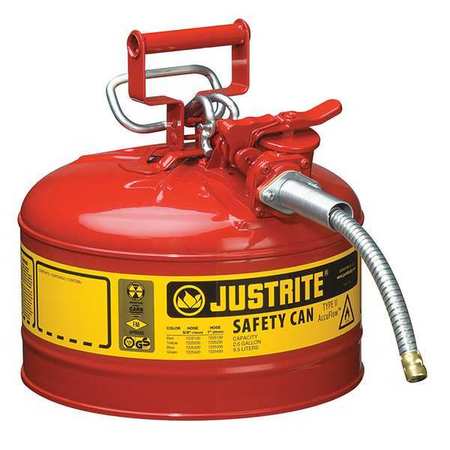 Justrite 2 1/2 gal Red Steel Type II Safety Can Flammables 7225120