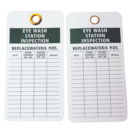 Zoro Select Eye Wash Sta Inspection Tag, Grn/Wht, PK25 9JWR7