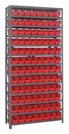 Quantum Storage Systems Steel Bin Shelving, 36 in W x 75 in H x 12 in D, 13 Shelves, Gray/Red 1275-101RD