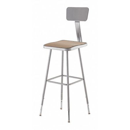 NATIONAL PUBLIC SEATING Square Stool with Backrest, Height 31" to 39"Gray 6330HB