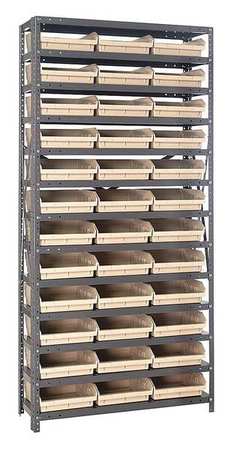 QUANTUM STORAGE SYSTEMS Steel Bin Shelving, 36 in W x 75 in H x 12 in D, 13 Shelves, Ivory 1275-109IV
