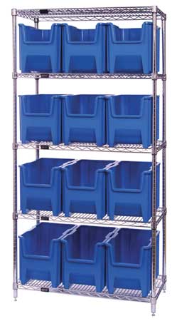 QUANTUM STORAGE SYSTEMS Steel Bin Shelving, 36 in W x 74 in H x 18 in D, 5 Shelves, Blue WR5-600BL