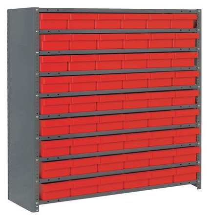 QUANTUM STORAGE SYSTEMS Steel Enclosed Bin Shelving, 36 in W x 39 in H x 12 in D, 10 Shelves, Red CL1239-401RD