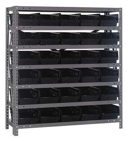 QUANTUM STORAGE SYSTEMS Steel Bin Shelving, 36 in W x 39 in H x 12 in D, 7 Shelves, Black 1239-102BK