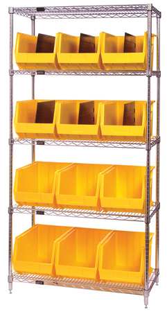 QUANTUM STORAGE SYSTEMS Steel Wire Bin Shelving, 36 in W x 74 in H x 18 in D, 5 Shelves, Silver WR5-260YL