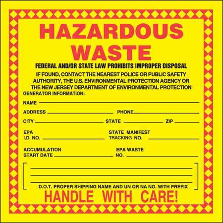 ACCUFORM New Jersey Hazardous Waste Label, PK250 MHZWNJPSL