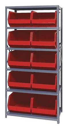 QUANTUM STORAGE SYSTEMS Steel Bin Shelving, 36 in W x 75 in H x 18 in D, 6 Shelves, Red QSBU-270RD